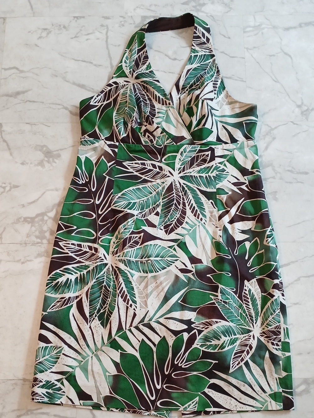 Jones New York Green and White Tropical Halter Dress